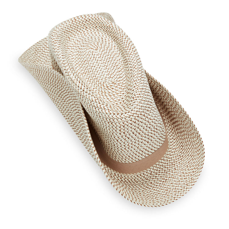 Packing View of Adjustable Fedora Style Petite Charlie UPF Sun Hat in Ivory Taupe From Wallaroo