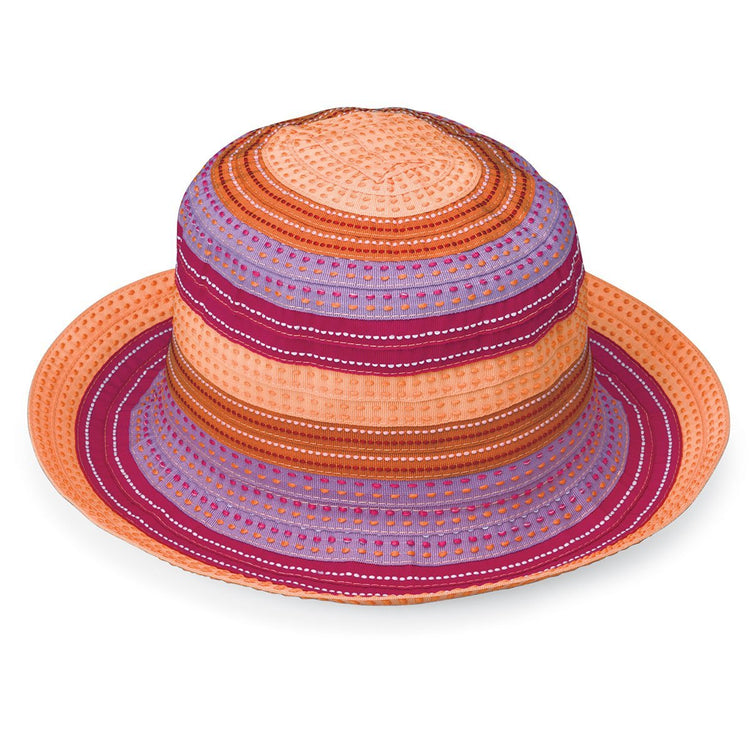 Front of Kid's Packable Wide Brim Petite Nantucket UPF Sun Hat in Fuchsia Tones from Wallaroo