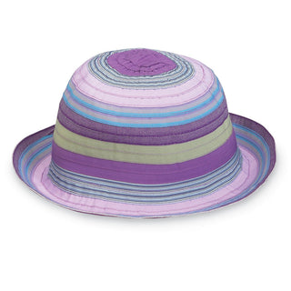 Front of Kid's Packable Wide Brim Petite Nantucket UPF Sun Hat in Lilac Tones from Wallaroo