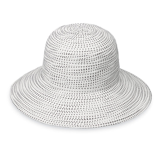Women's Packable Big Wide Brim Petite Scrunchie UPF Summer Sun Hat from Wallaroo, White/Black