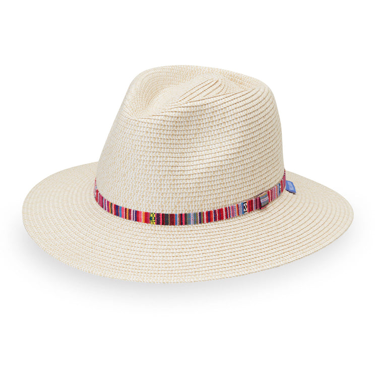 Front of Women's Packable Fedora Style Petite Sedona UPF Sun Hat in Natural from Wallaroo