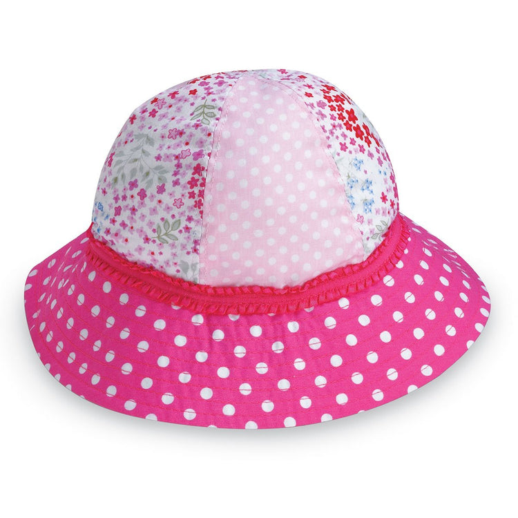 Kid's Packable and Bucket Style Platypus UPF Sun Hat with Chinstrap in Fuchsia Dots from Wallaroo