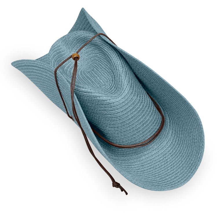 Packing of Women's Adjustable Fedora Style Sanibel UPF Sun Hat in Cornflower from Wallaroo