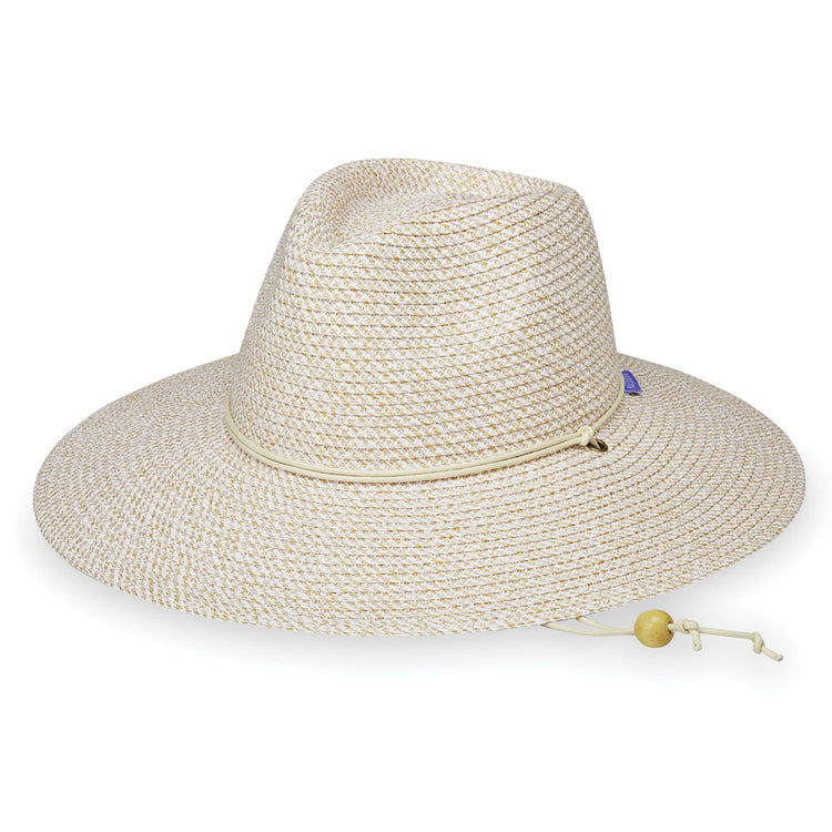 Women's Packable Wide Brim Fedora Style Sanibel UPF Sun Hat in White Beige from Wallaroo