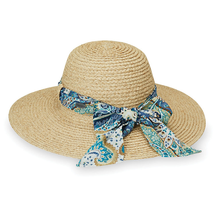 Women's Adjustable Wide Brim Sausalito UPF Raffia Sun Hat with Ribbon in Natural from Wallaroo