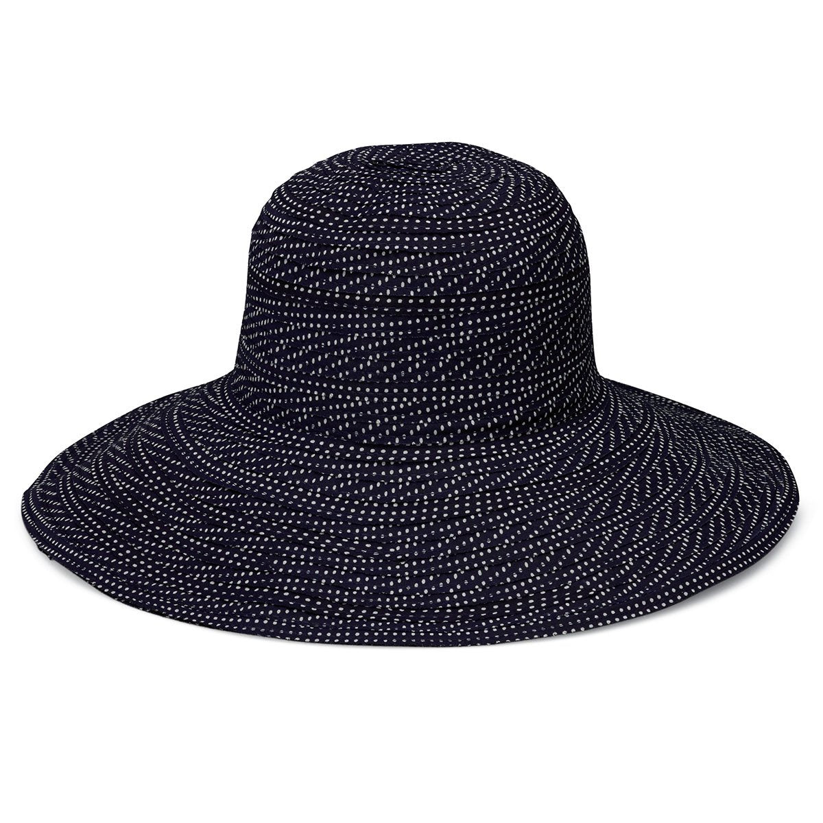 Featuring Women's Packable Scrunchie UPF Sun Hat in Black/White Dots from Wallaroo