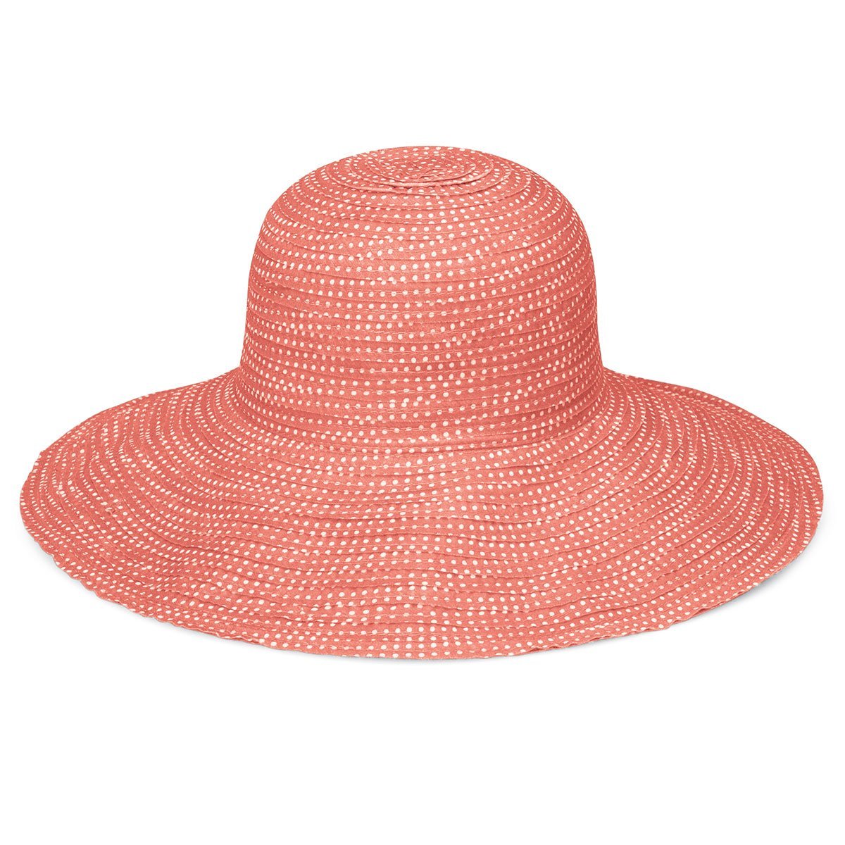 Women's Packable Scrunchie Polyester UPF Sun Hat in Coral/White Dots from Wallaroo