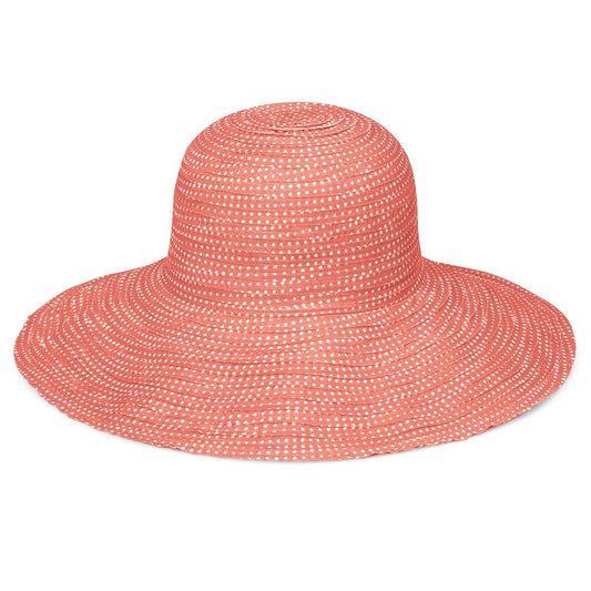 Women's Packable Scrunchie Polyester UPF Sun Hat in Coral/White Dots from Wallaroo