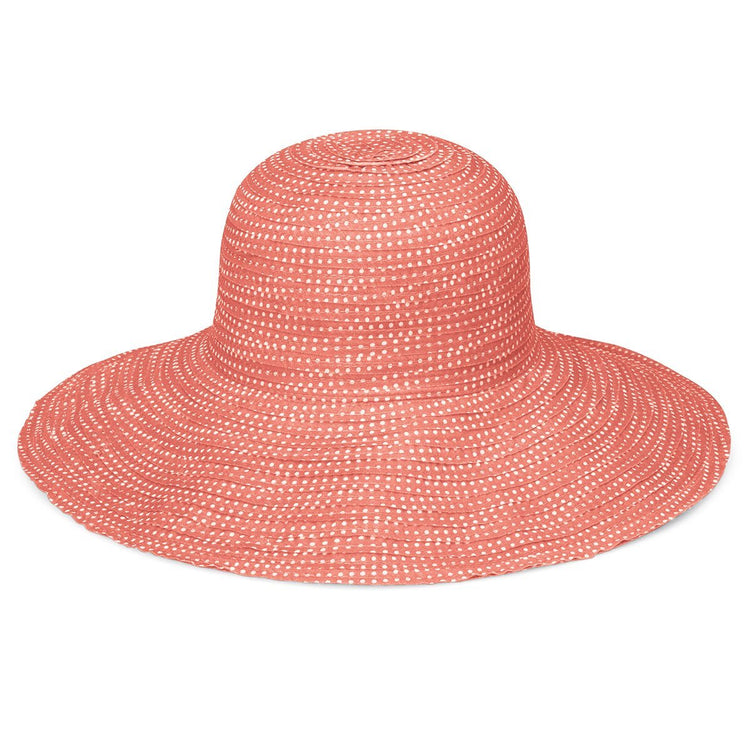 Women's Packable Scrunchie Polyester UPF Sun Hat in Coral White Dots from Wallaroo