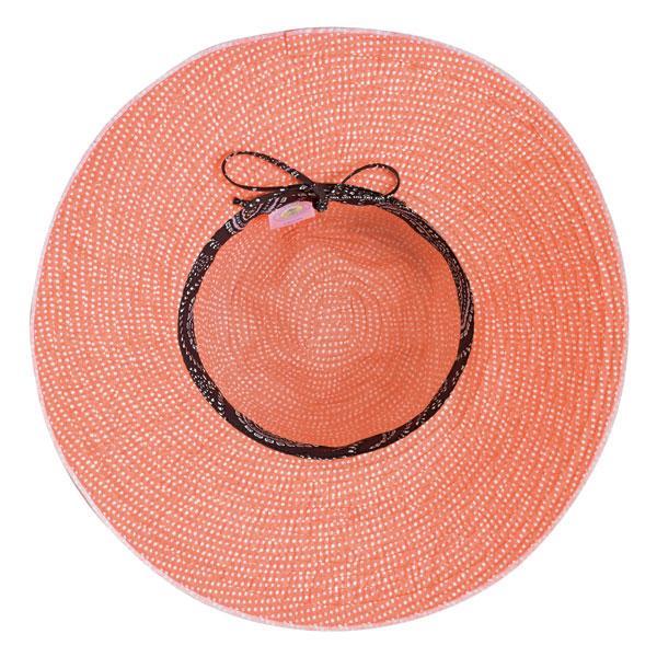 Inside of Women's Packable Scrunchie UPF Sun Hat in Coral/White Dots from Wallaroo