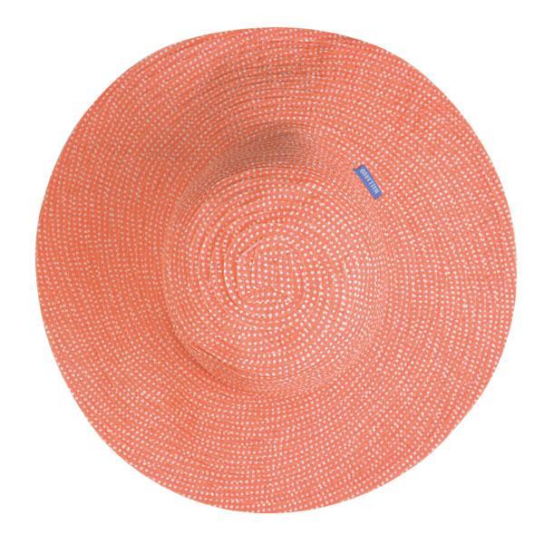 Top of Women's Packable Scrunchie UPF Sun Hat in Coral/White Dots from Wallaroo