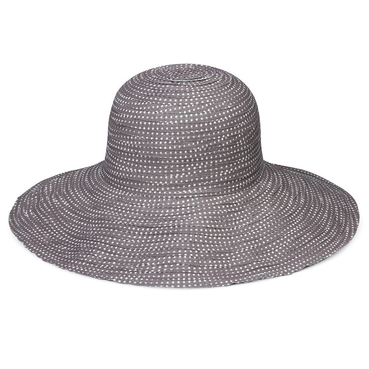 Women's Packable Scrunchie UPF Sun Hat in Grey White Dots from Wallaroo