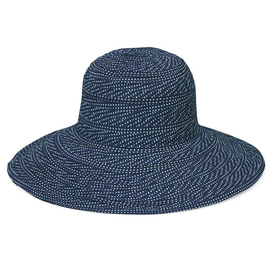 Women's Packable Wide Brim Scrunchie UPF Sun Hat in Navy/White Dots from Wallaroo