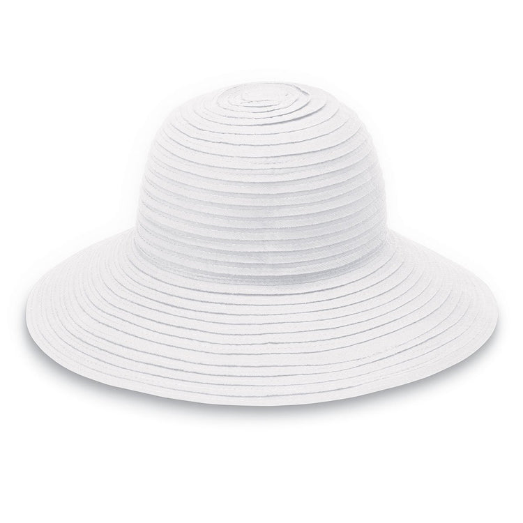 Front of Women's Packable Scrunchie UPF Sun Hat in Solid White from Wallaroo