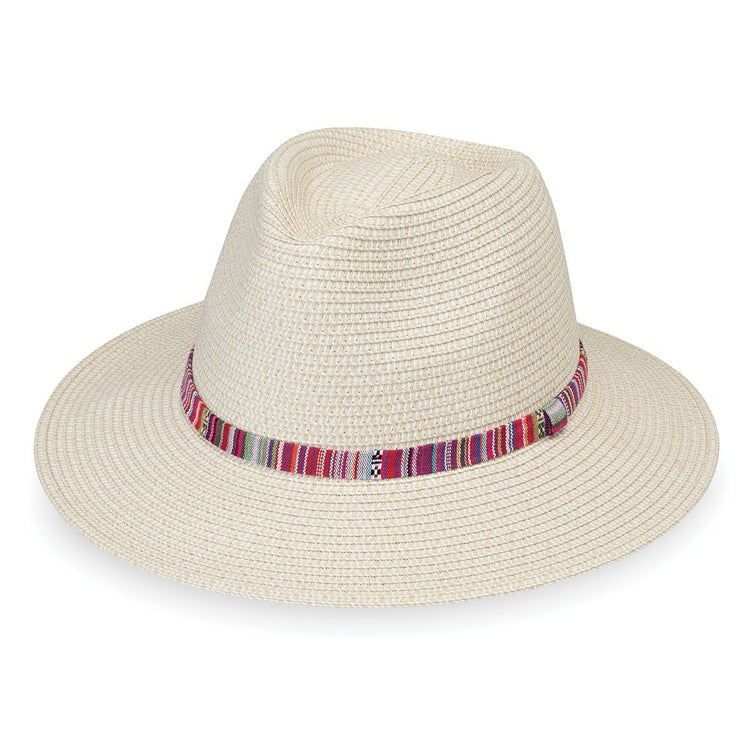 Front of Unisex Fedora Style Sedona Paper Braid UPF Sun Hat in Natural from Wallaroo