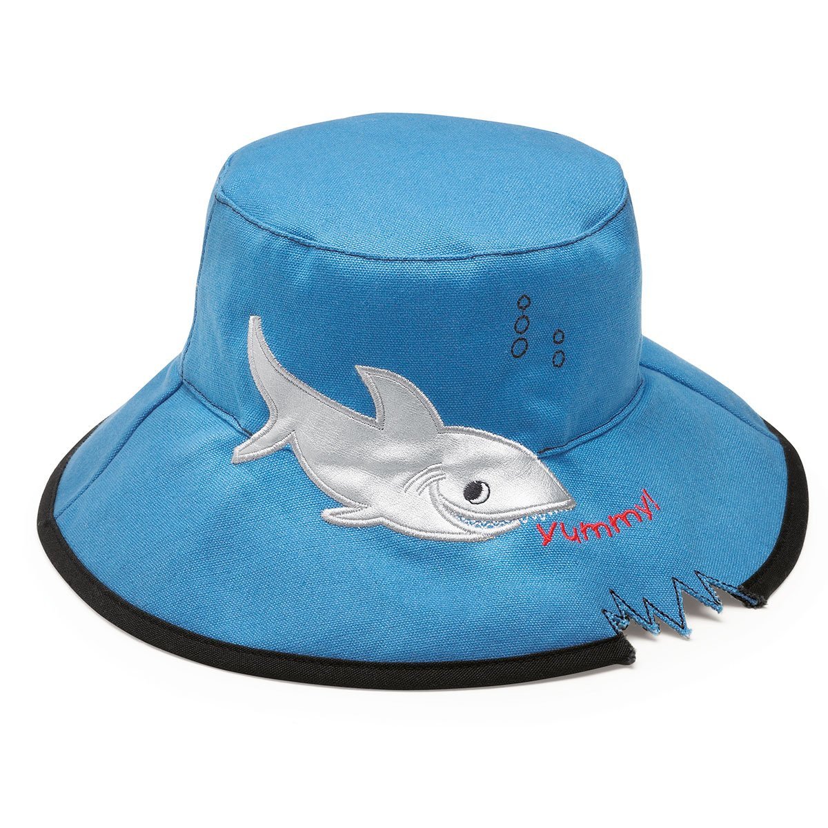 Featuring Kid's Packable Bucket Style UPF Shark Hat Sun with Chinstrap in Blue from Wallaroo
