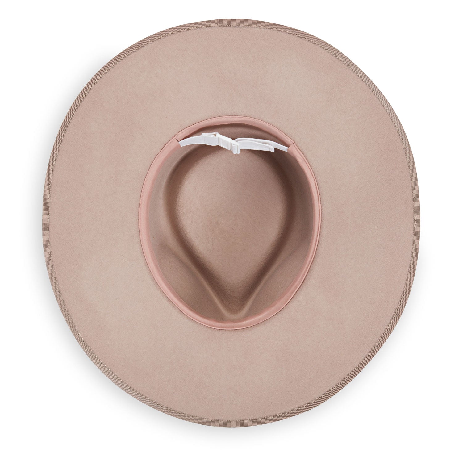 Inside of Unisex Wide Brim Fedora Style Sloan Felt UPF Sun Hat in Taupe from Wallaroo