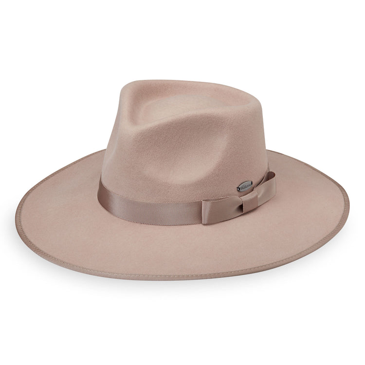Front of Unisex Wide Brim Fedora Style Sloan UPF Sun Hat in Taupe from Wallaroo