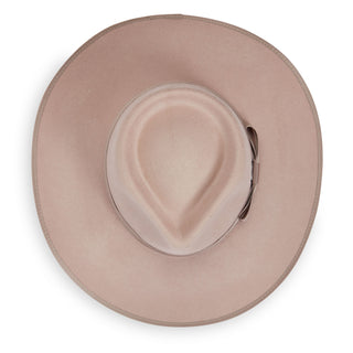 Top of Unisex Wide Brim Fedora Style Sloan Felt UPF Sun Hat in Taupe from Wallaroo