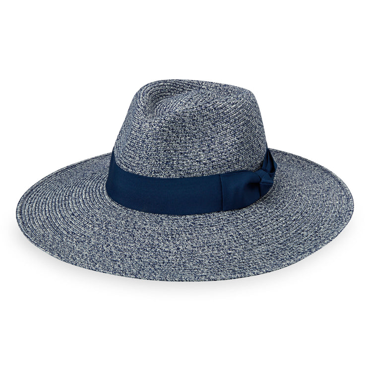 Ladies' Packable Big Wide Brim Fedora Style St. Lucia Beach Sun Hat from Wallaroo, Navy Combo