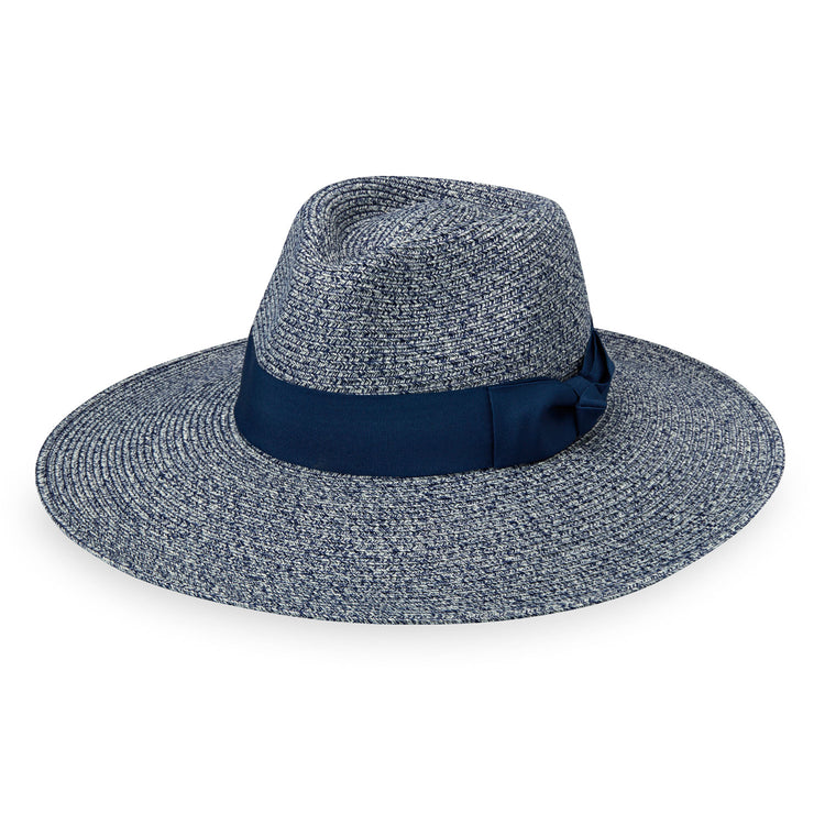 Women's Packable Wide Brim Fedora Style St. Lucia UPF Sun Hat in Mixed Navy from Wallaroo
