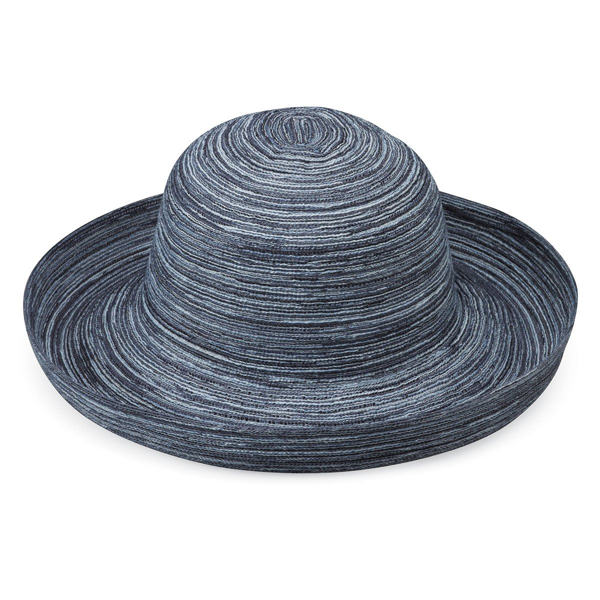 Featuring Front of Women's Packable Wide Brim Crown Style Sydney UPF Sun Hat in Denim from Wallaroo