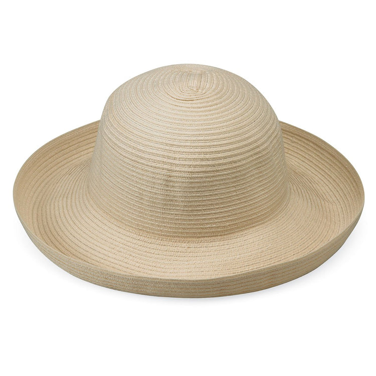 Front of Women's Packable Wide Brim Crown Style Sydney UPF Sun Hat in Ivory from Wallaroo