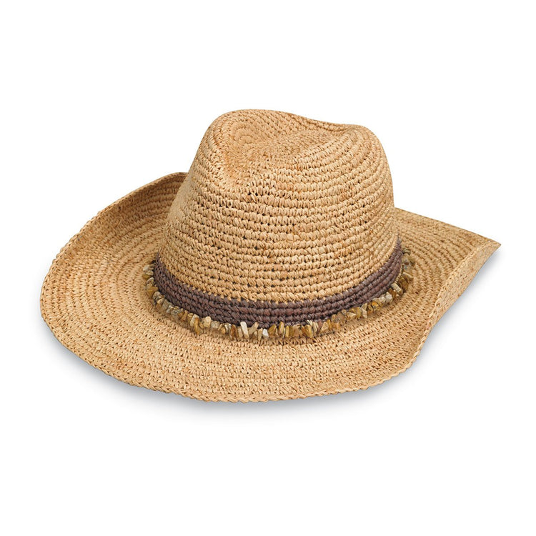 Front of Women's Adjustable Tahiti Cowboy Raffia Sun Hat in Taupe from Wallaroo