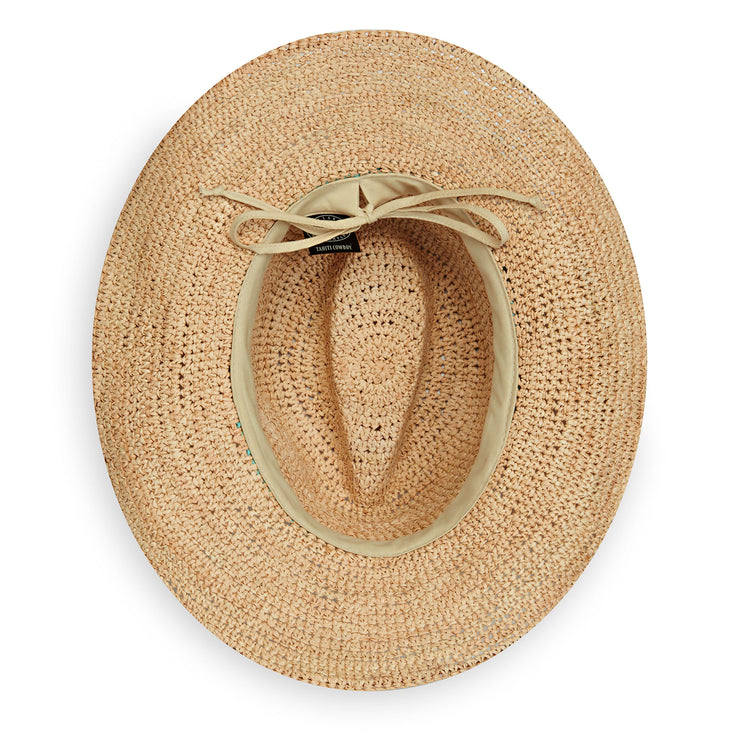 Bottom of Women's Tahiti Cowboy Straw Sun Hat in Turquoise by Wallaroo