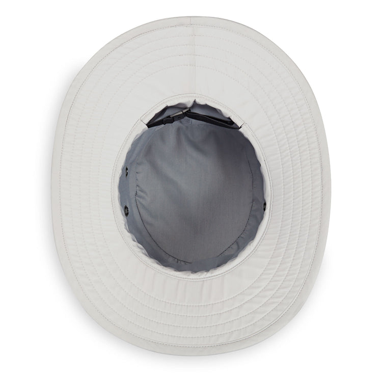 Inside of Packable Bucket Style Tahoe UPF Sun Hat in grey from Carkella by Wallaroo