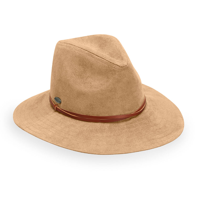 Front of Women's Fedora Style Felt Telluride UPF Winter Sun Hat in Camel from Wallaroo