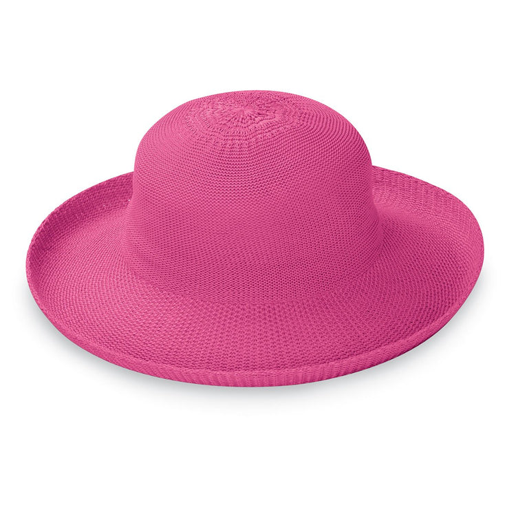 Front of Women's Packable Wide Brim Crown Style Victoria Sun Hat in Hot Pink from Wallaroo