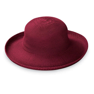 Front of Women's Adjustable Wide Brim Crown Style Victoria Sun Hat in Cranberry from Wallaroo
