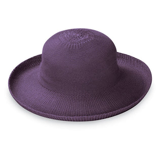 Front of Women's Packable Wide Brim Crown Style Victoria Sun Hat in Deep Lilac from Wallaroo