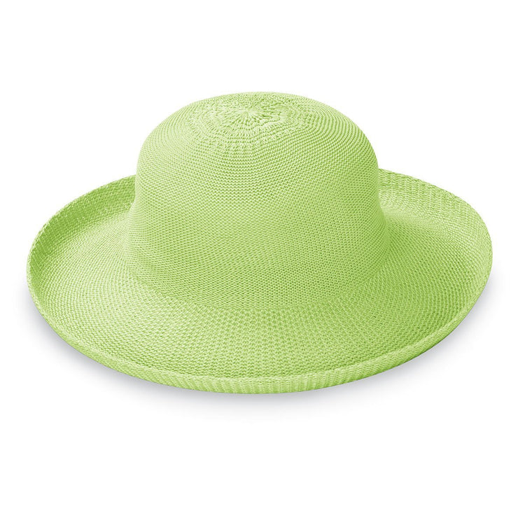 Front of Women's Packable Wide Brim Crown Style Victoria Sun Hat in Lime from Wallaroo