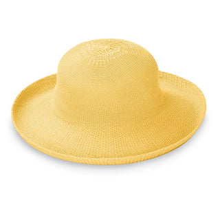 Front of Women's Packable Wide Brim Crown Style Victoria Sun Hat in Lemon from Wallaroo