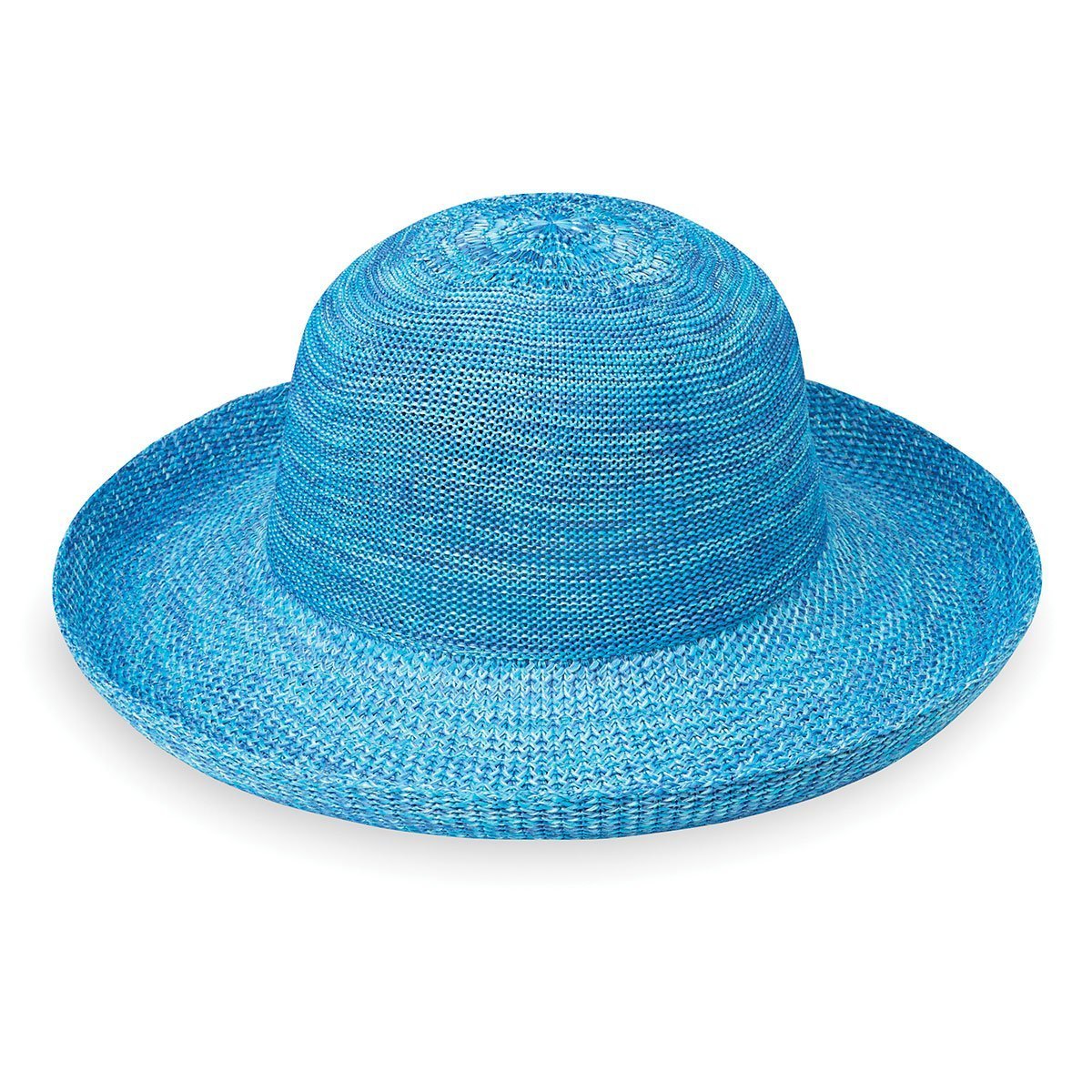 Featuring Women's Packable Big Wide Brim Style Victoria poly straw Sun Hat in Mixed Aqua from Wallaroo