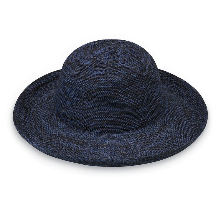 Front of Women's Packable Wide Brim Crown Style Victoria Sun Hat in Mixed Navy from Wallaroo