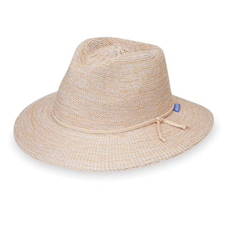 Women's Packable Victoria Fedora Style straw Summer Hat for travel in Mixed Beige from Wallaroo