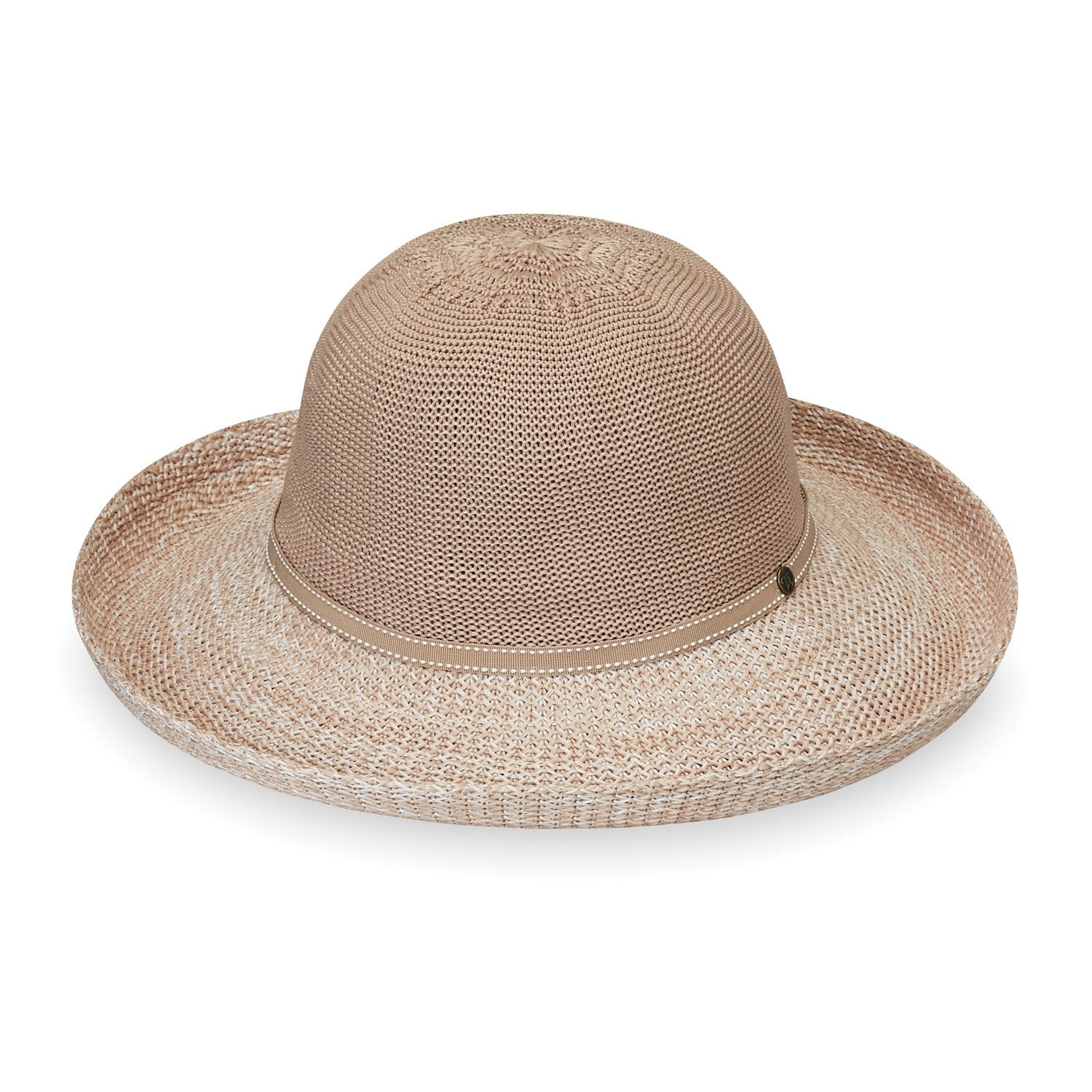 Ladies' poly straw Victoria Two-Toned UPF Summer Hat for travel from Wallaroo, Latte/Mixed Beige