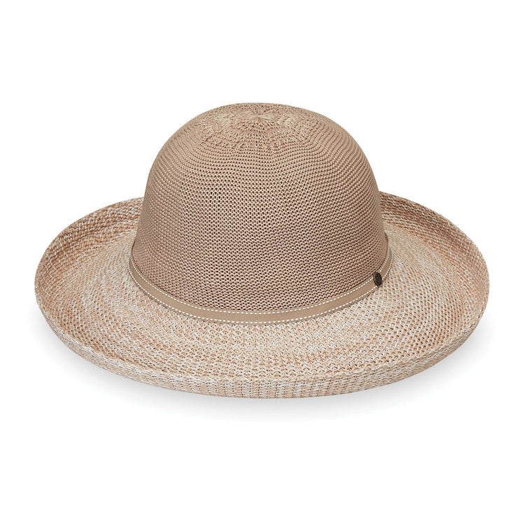 Women's Packable Wide Brim Victoria Two-Toned UPF Sun Hat in Latte Mixed Beige from Wallaroo