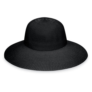 Front of Women's Packable Extra Wide Brim Victoria Diva Sun Hat in Black from Wallaroo