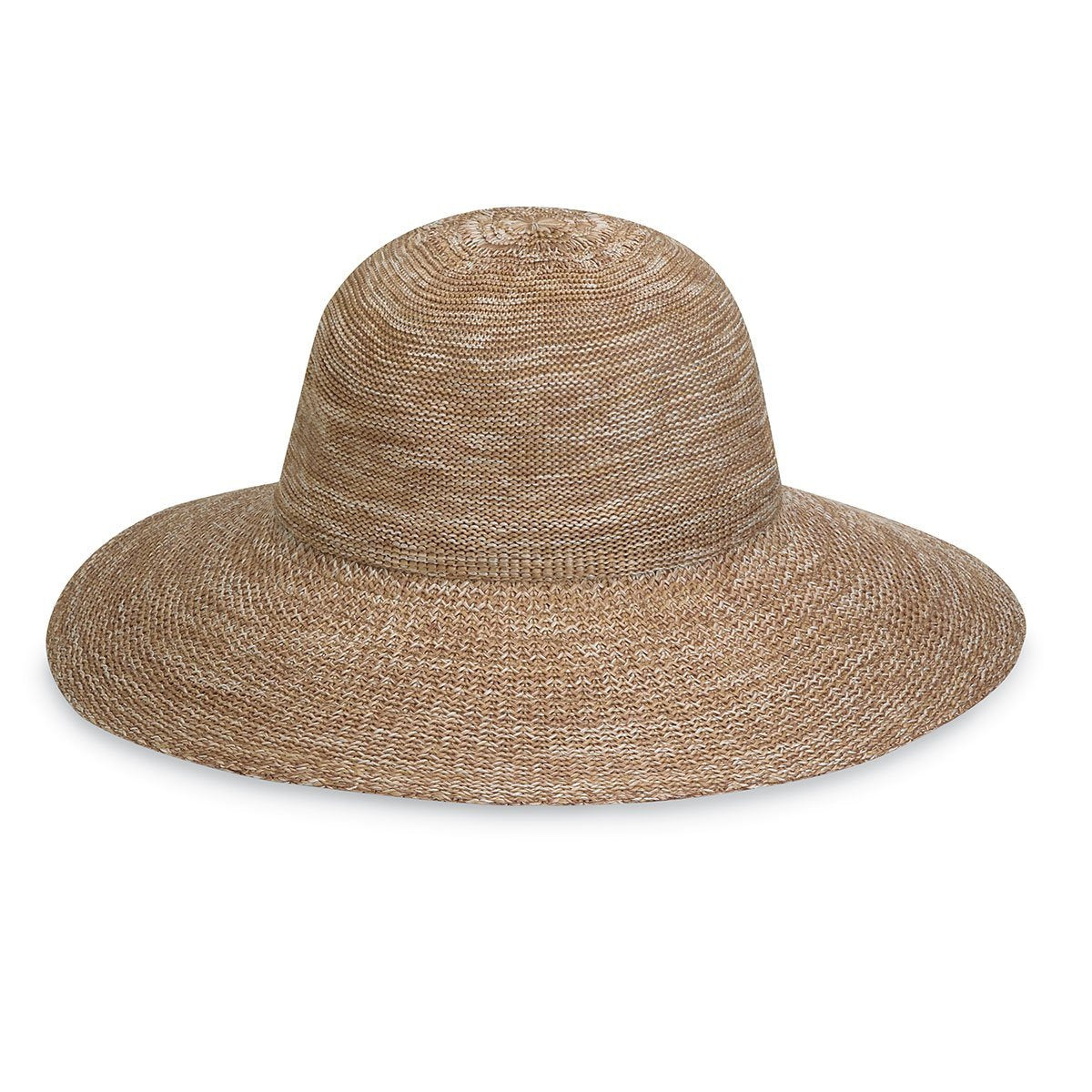 Featuring Front of Women's Packable Extra Wide Brim Victoria Diva Sun Hat in Mixed Camel from Wallaroo