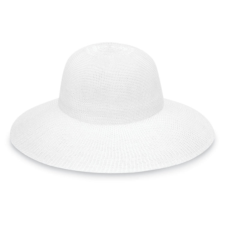 Front of Packable Extra Wide Brim Victoria Diva Sun Hat in White from Wallaroo
