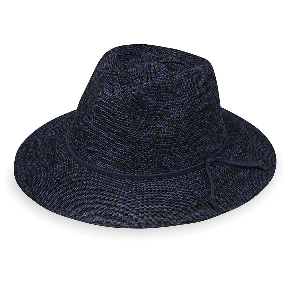 Featuring Women's Packable Victoria Fedora Style straw UPF Summer Hat for travel in Mixed Navy from Wallaroo