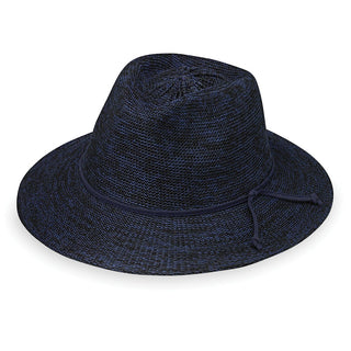 Front of Women's Packable Victoria Fedora Style UPF Sun Hat in Mixed Navy from Wallaroo