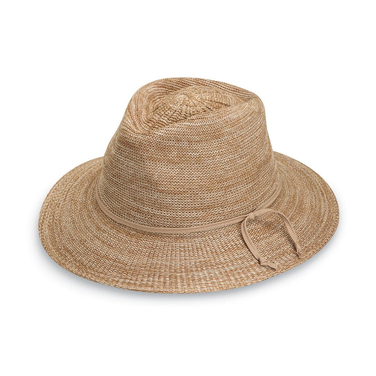 Women's Victoria Fedora straw Summer Hat in Mixed Camel for travel from Wallaroo