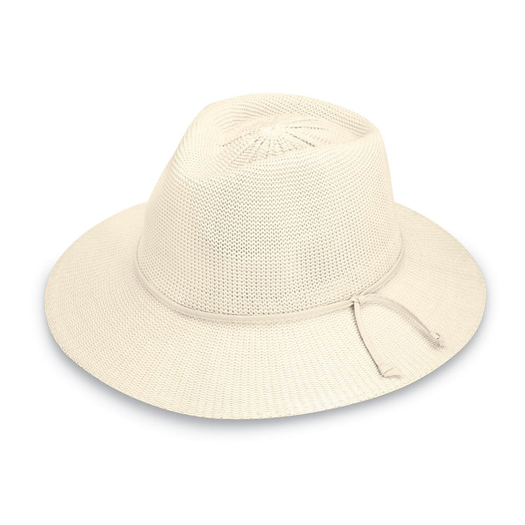 Ladies' Packable Victoria Fedora straw UPF Summer Hat for travel in Natural from Wallaroo