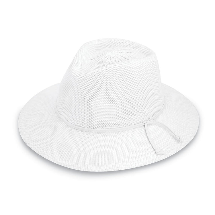 Ladies' Victoria Fedora Style straw UPF Summer Hat in White for travel from Wallaroo