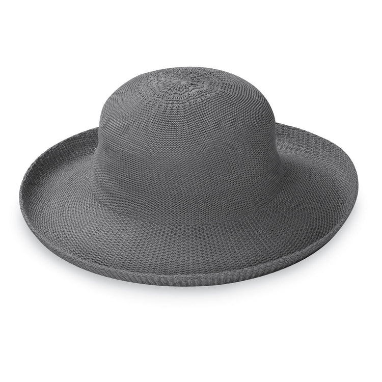 Front of Women's Packable Wide Brim Crown Style Victoria Sun Hat in Grey from Wallaroo